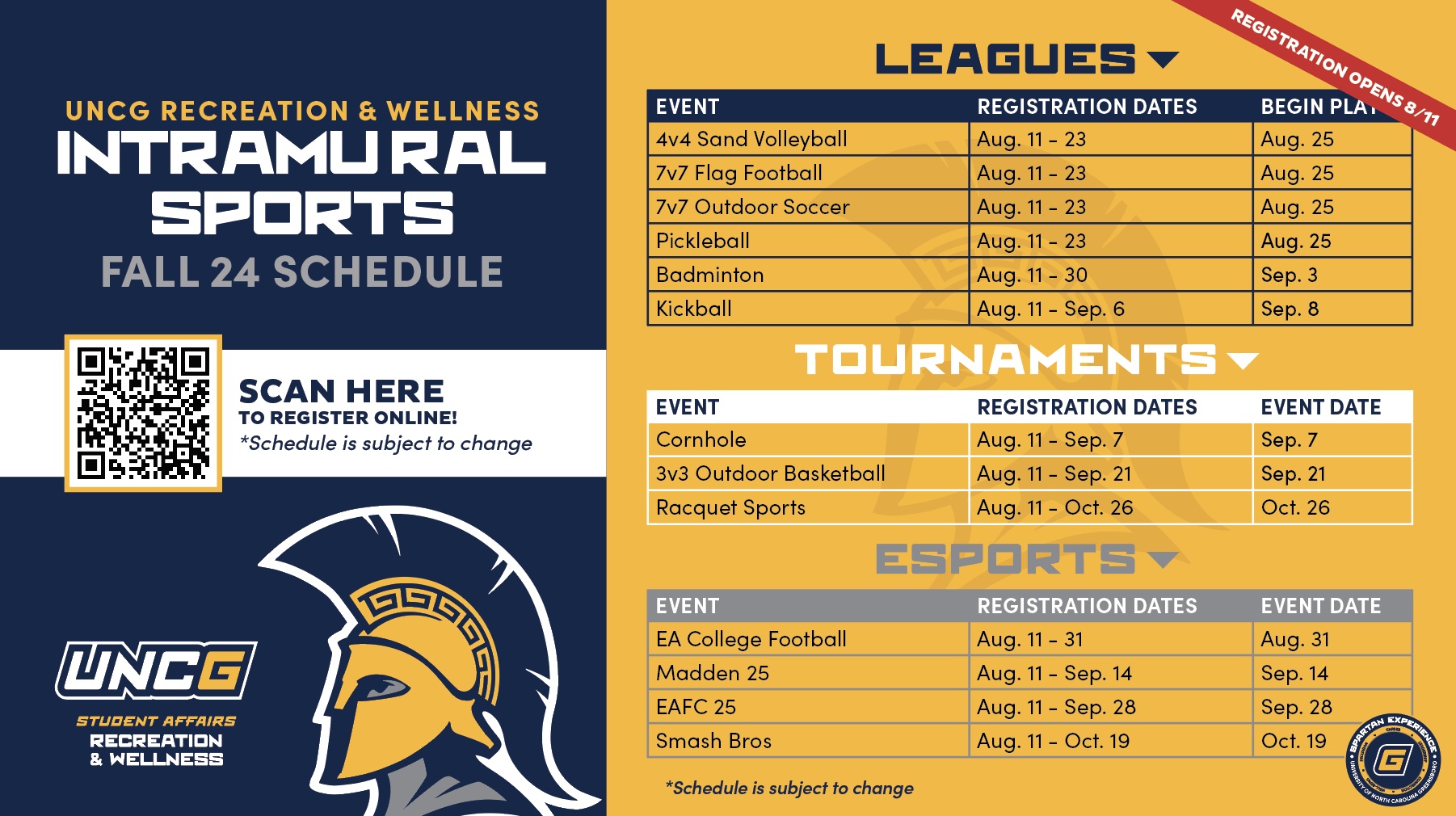 Intramural Sports Fall Schedule