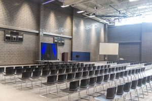Kaplan Center - 2 Court Gym – Lecture Setup