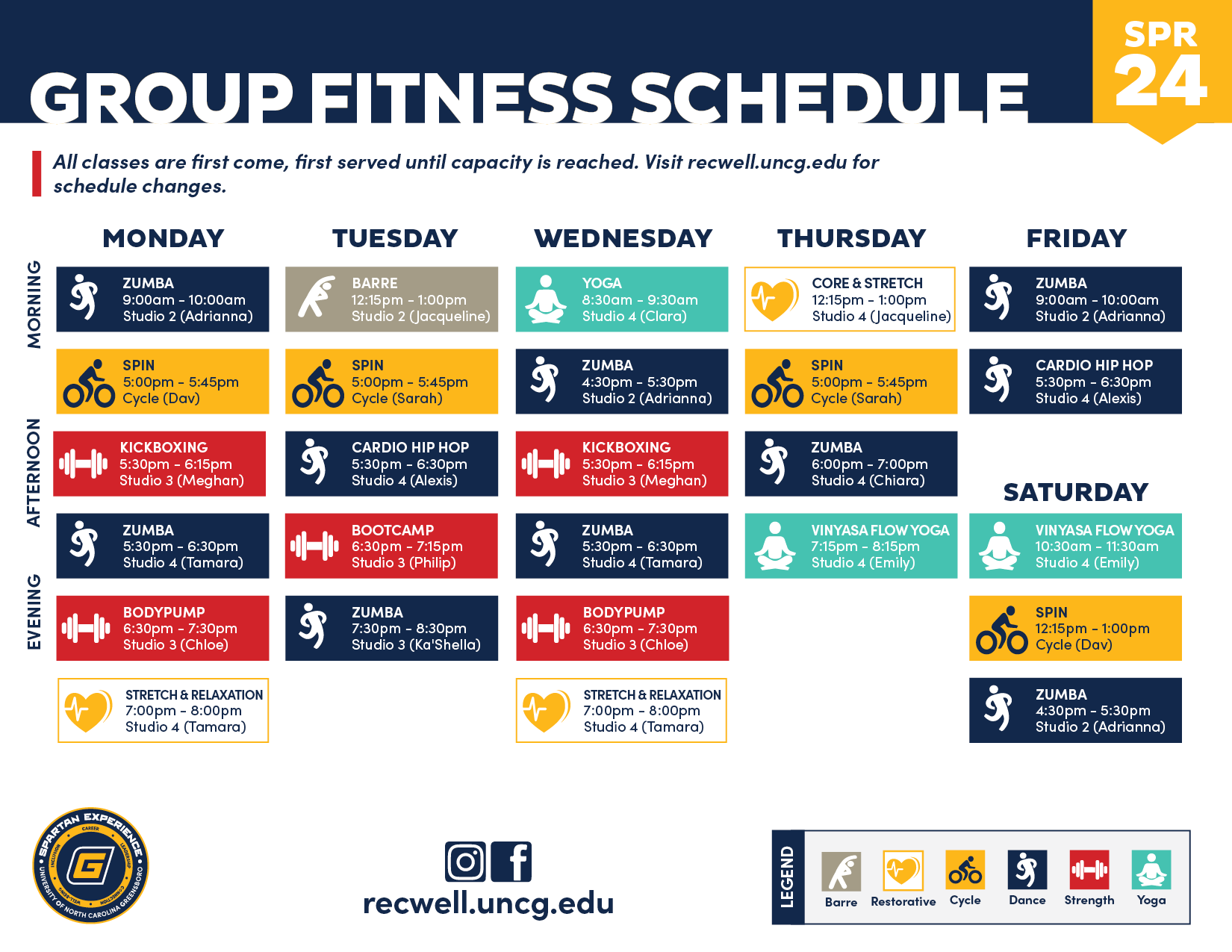 Fitness Schedule Uncg Recreation