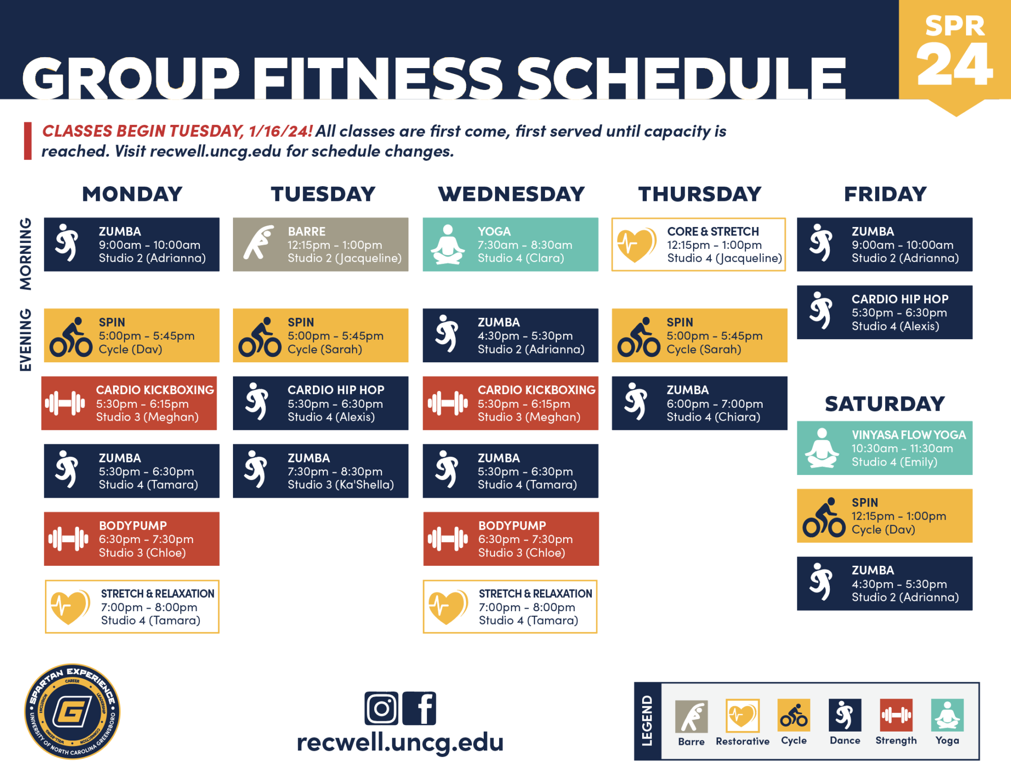 Fitness Schedule UNCG Recreation & Wellness