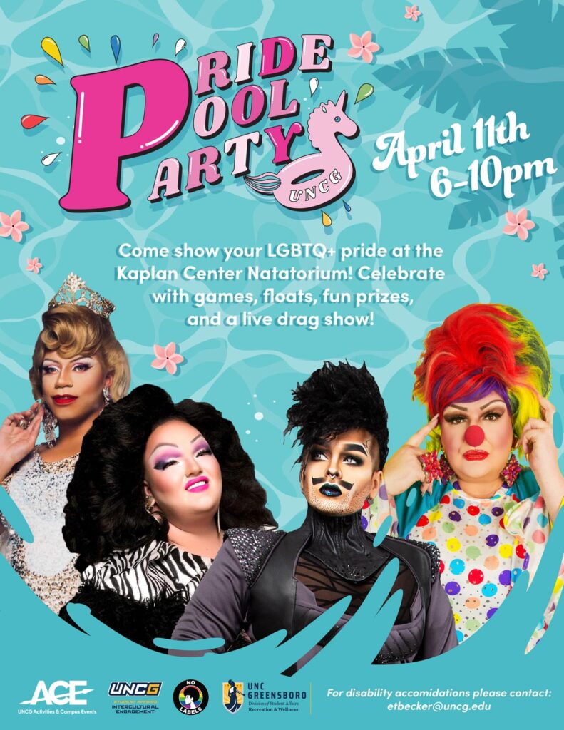 Poster for Pride Pool Party event being on April 11, 6-10pm